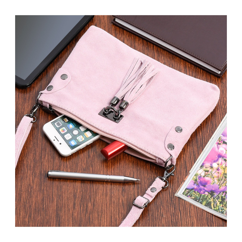 Dámska kožená semišová ružová kabelka Borse in pelle "ZORA"