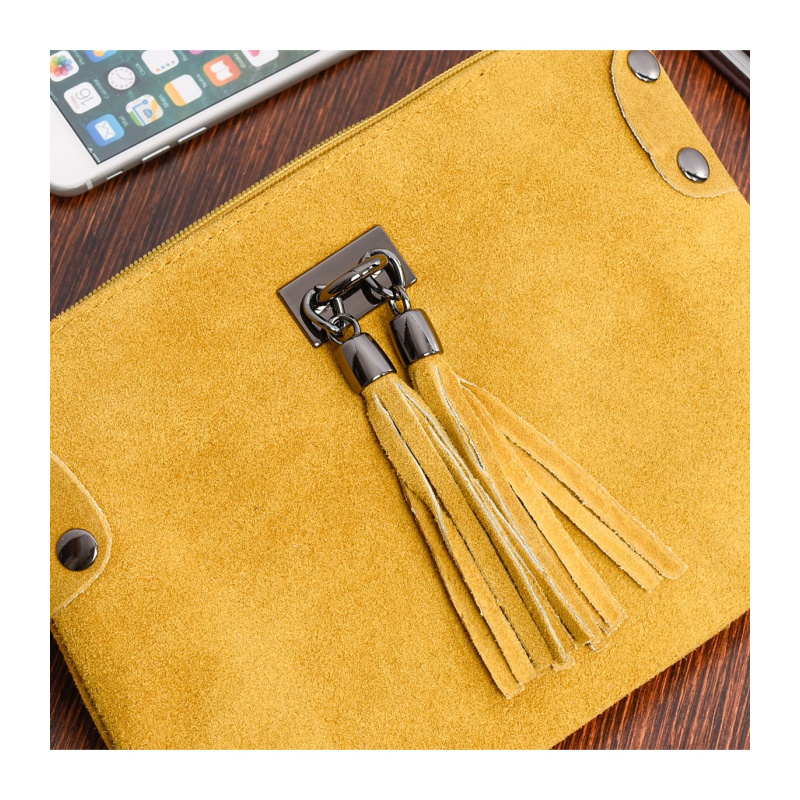 Dámska kožená semišová horčicová kabelka Borse in pelle "ZORA"