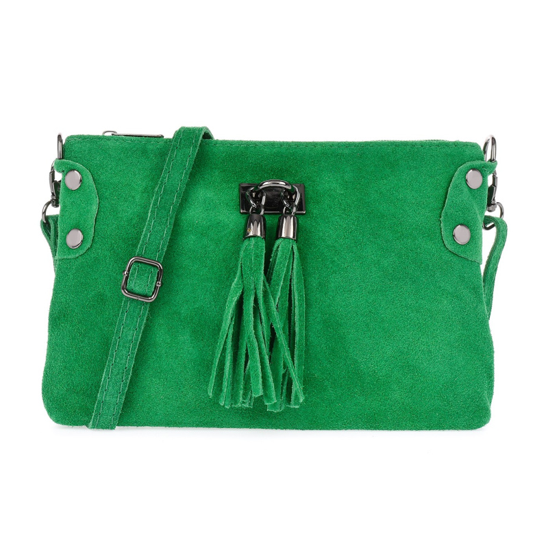 Dámska kožená semišová zelená kabelka Borse in pelle "ZORA"