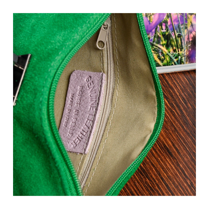 Dámska kožená semišová zelená kabelka Borse in pelle "ZORA"