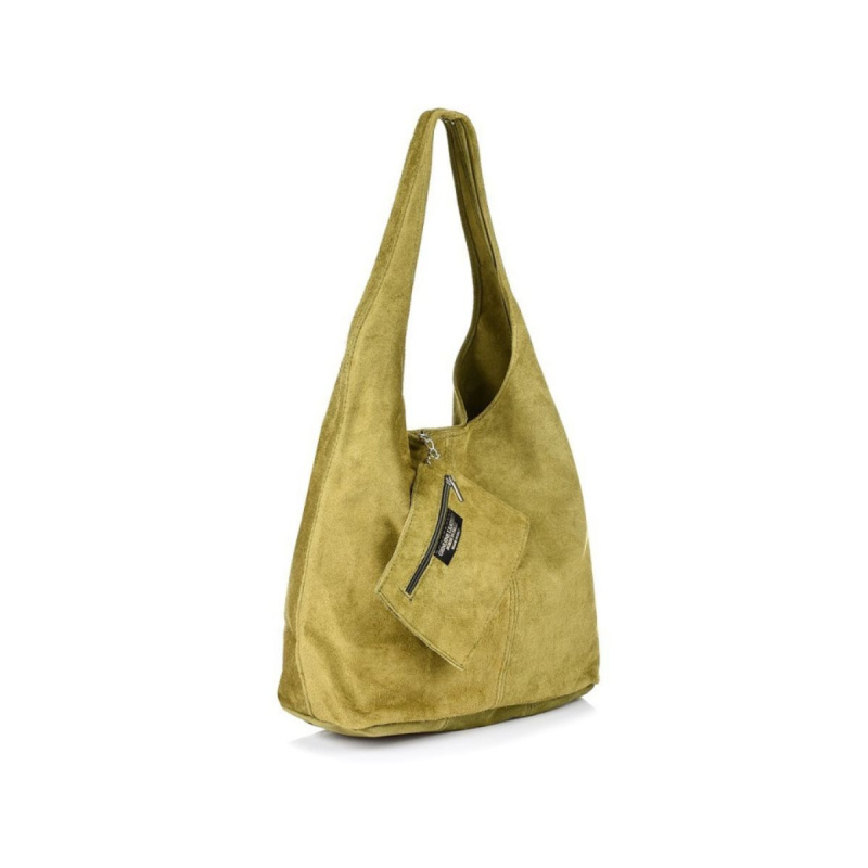 Semišová olivová kožená kabelka Nataly