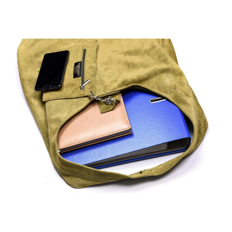 Semišová olivová kožená kabelka Nataly