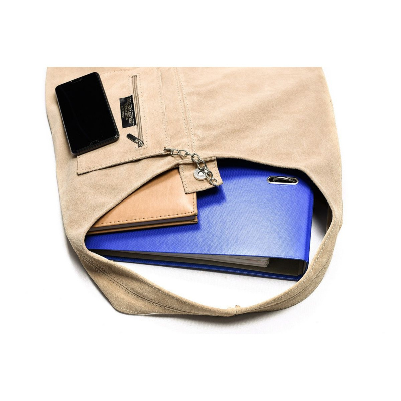 Semišová béžová kožená kabelka NATALY