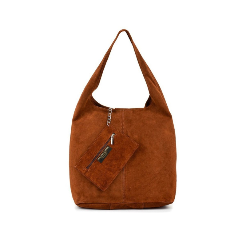 Semišová koňaková kožená kabelka na rameno NATALY