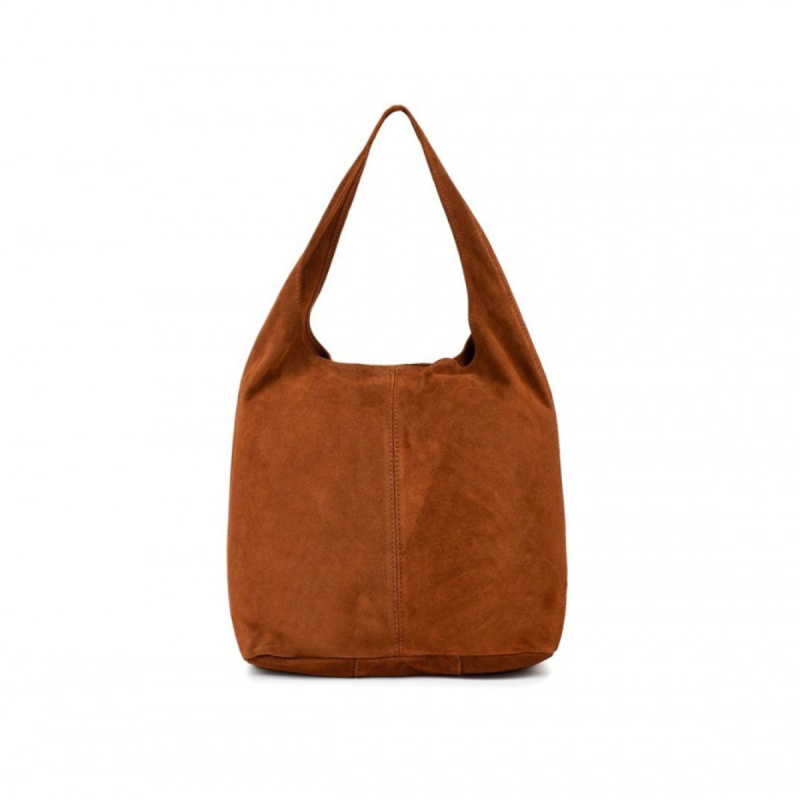 Semišová koňaková kožená kabelka na rameno NATALY