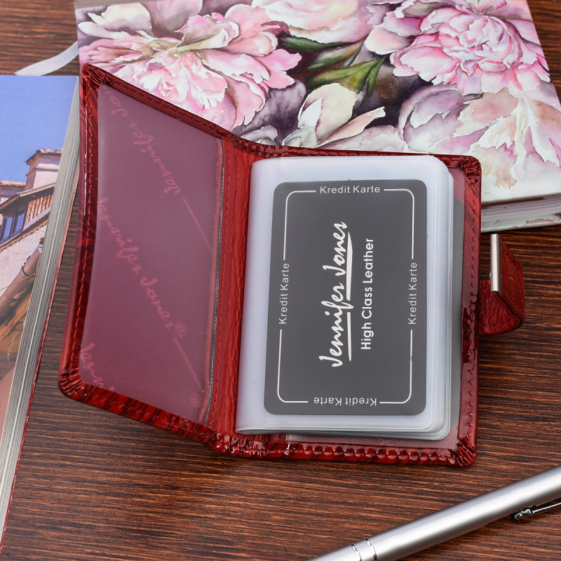 Kožená červená dámska peňaženka na karty Jennifer Jones "PIERKA"