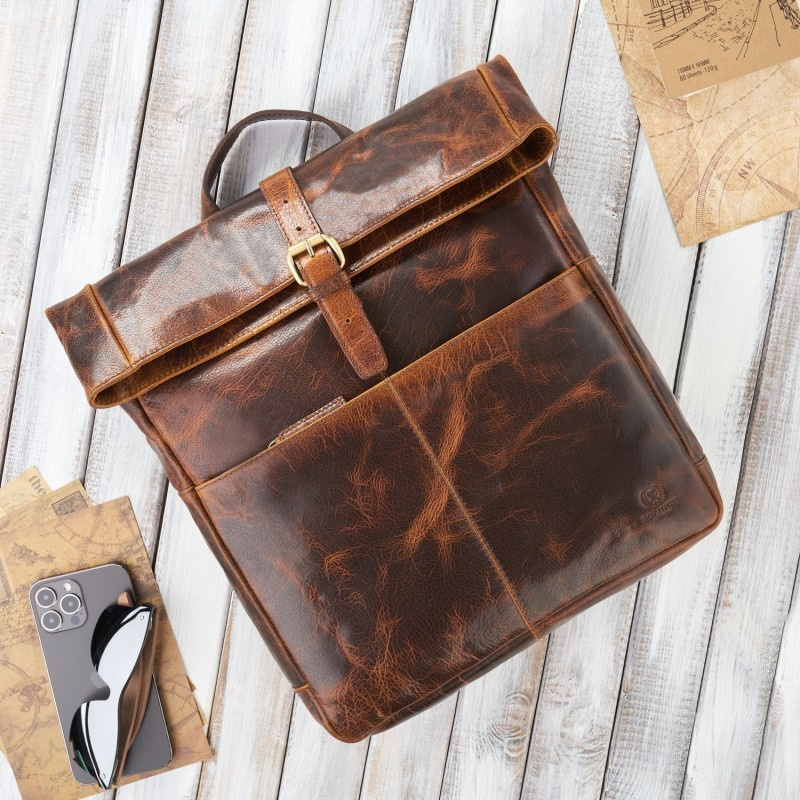 Kožený hnedý premium batoh PAOLO PERUZZI