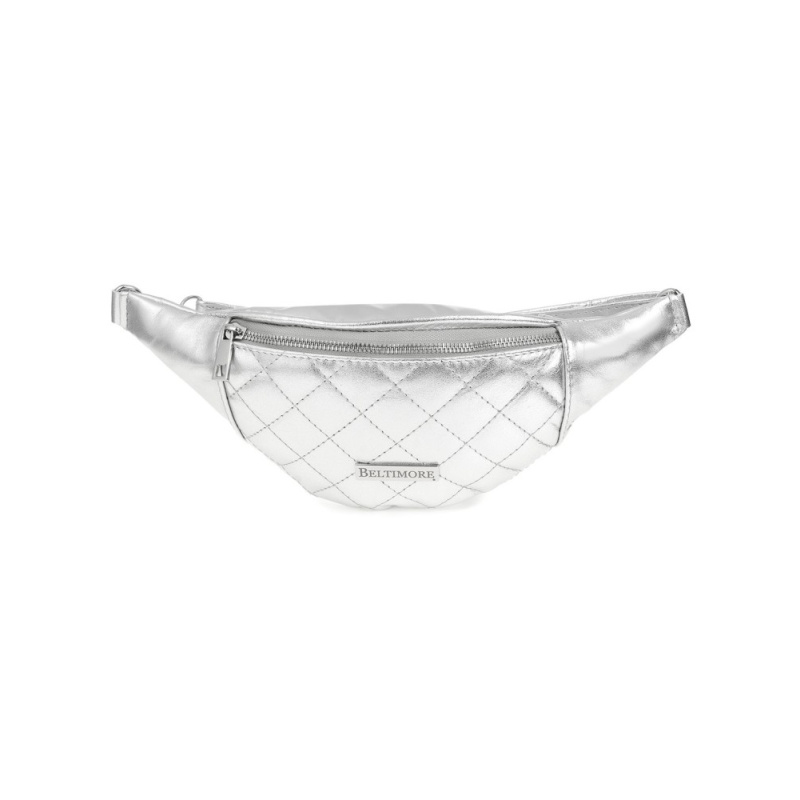 Kožená dámska strieborná crossbody kabelka AGALIA