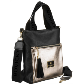 Dámska čierno-zlatá kabelka do ruky, na rameno, cez plece, cez telo (crossbody)