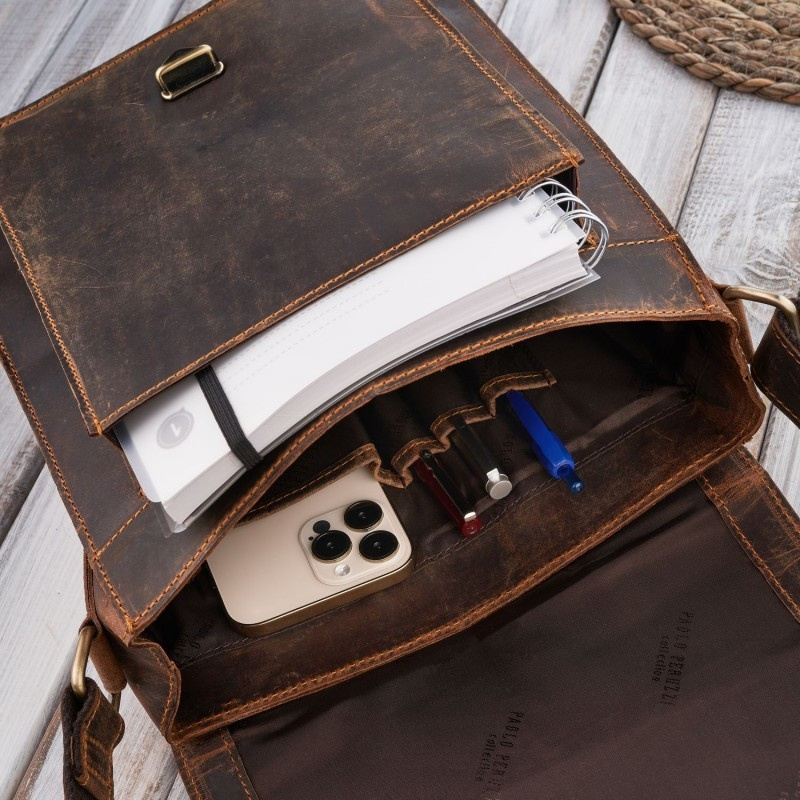 Kožená pánska hnedá crossbody taška ALERON