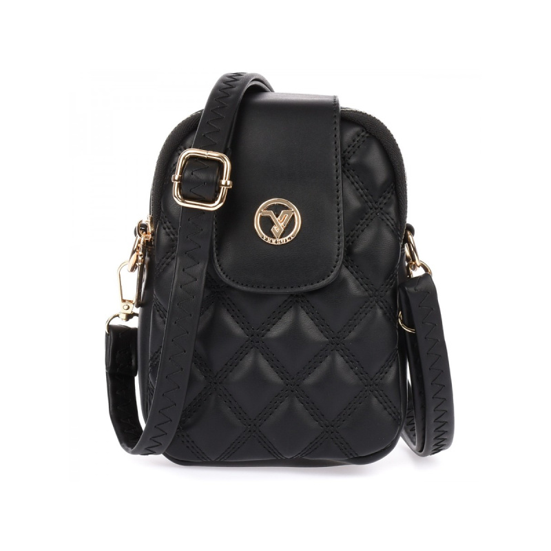 Dámska čierna crossbody kabelka na mobil s prešívaným vzorom