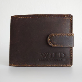 Kožená pánska hnedá peňaženka so zapínaním na patent (cvok).