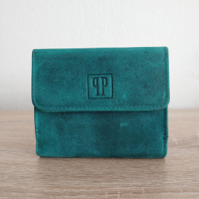 Kožená malá dámska zelená peňaženka na patent (kovový cvok)