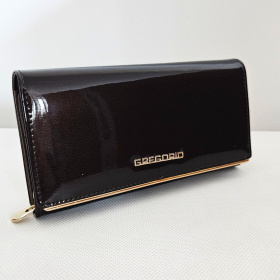 Dámska hnedá kožená lakovaná peňaženka