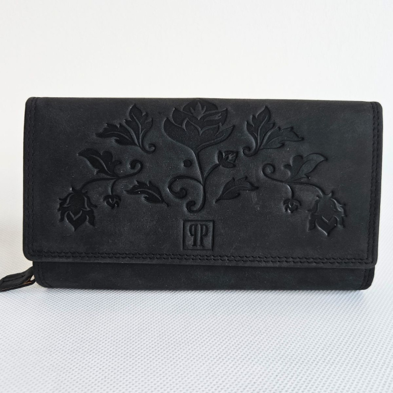 Čierna kožená dámska peňaženka Vintage