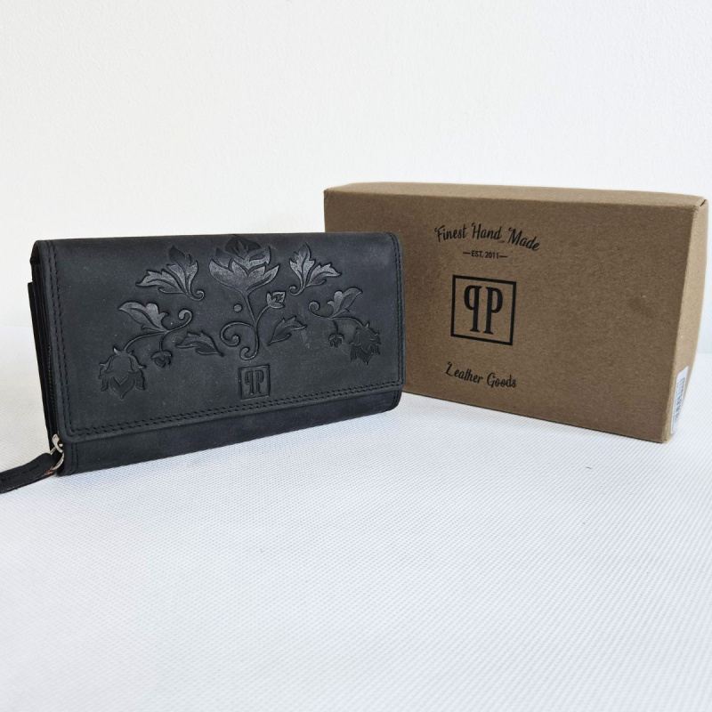 Čierna kožená dámska peňaženka Vintage