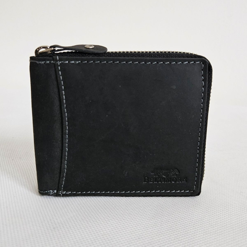 Pánska čierna kožená peňaženka na zips ANSEN