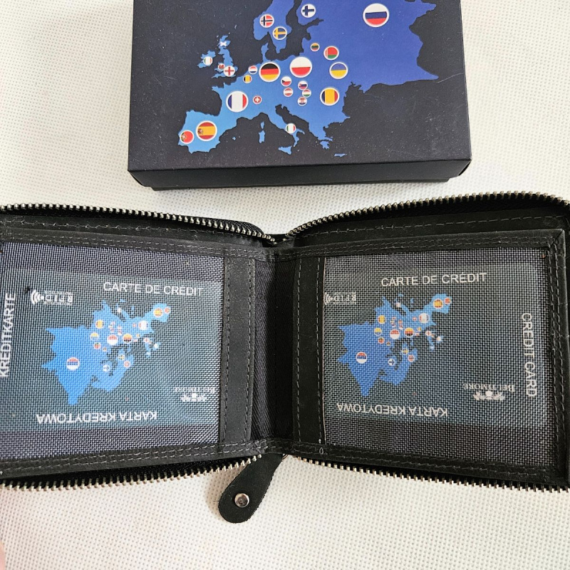 Pánska čierna kožená peňaženka na zips ANSEN