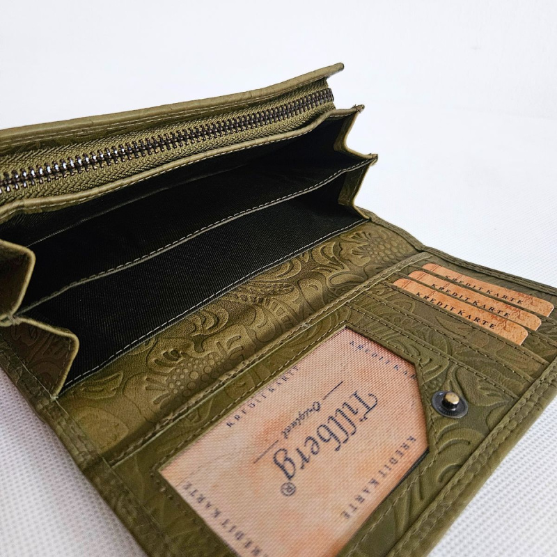 Dámska olivová peňaženka z pravej kože YVET