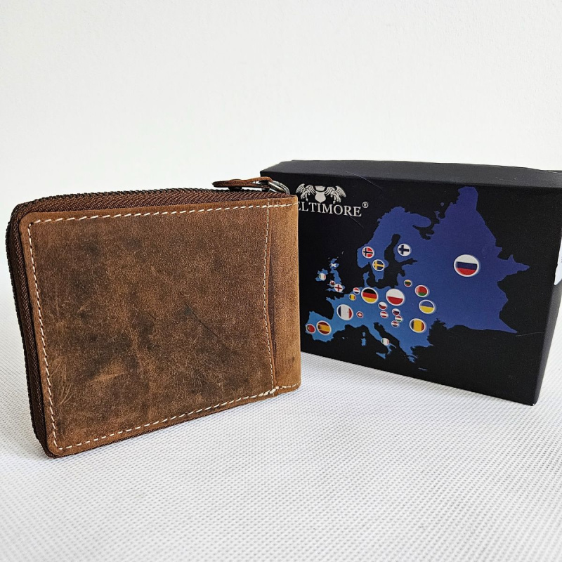 Pánska svetlohnedá kožená peňaženka na zips NOLAN