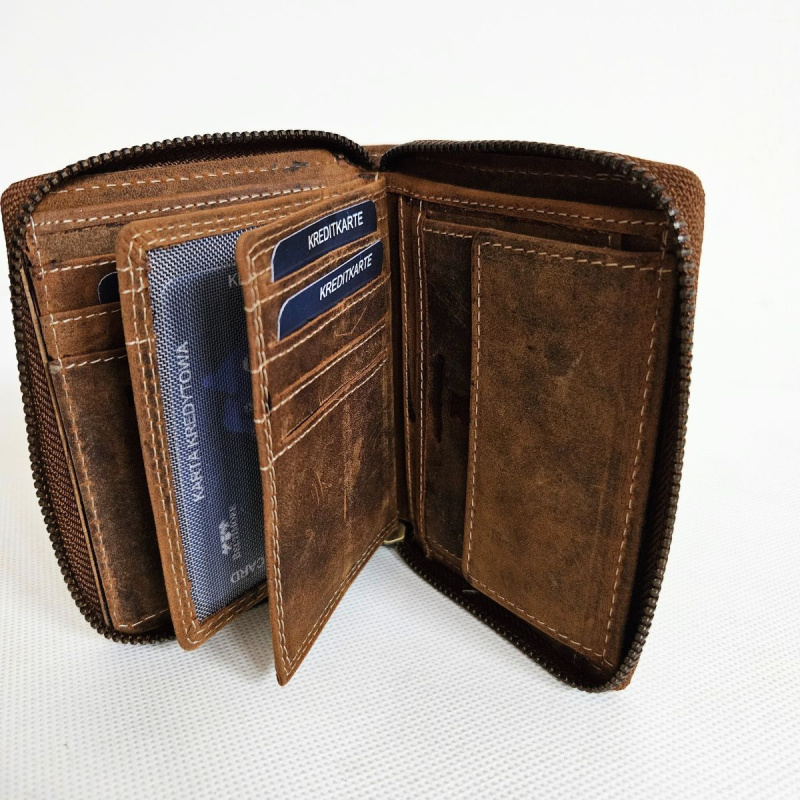 Pánska kožená svetlohnedá peňaženka na zips DIRK