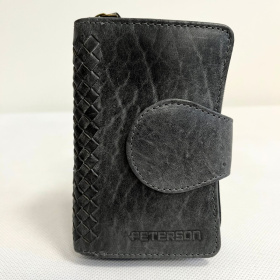 Kožená dámska sivočierna peňaženka s pleteným zdobením