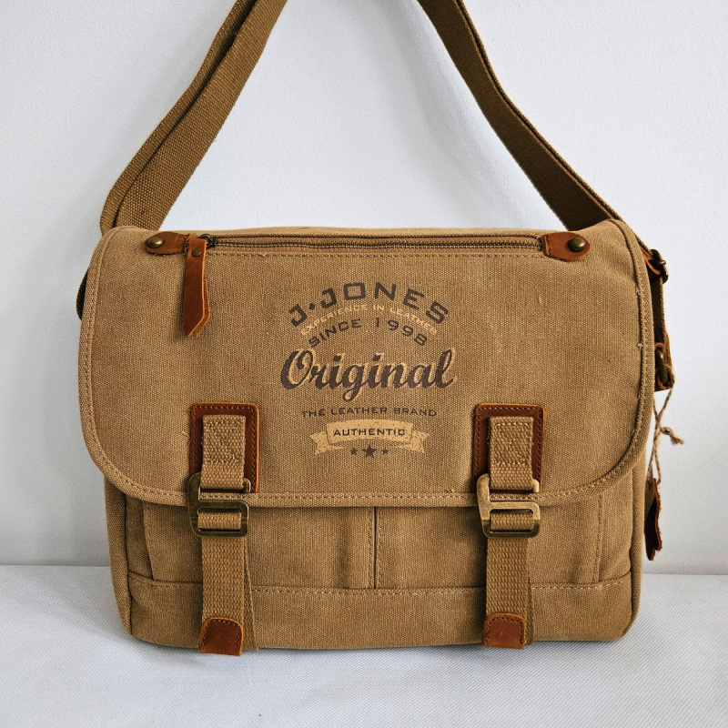 Plátená pánska béžová taška na rameno. Taška cez telo, cez plece, crossbody.