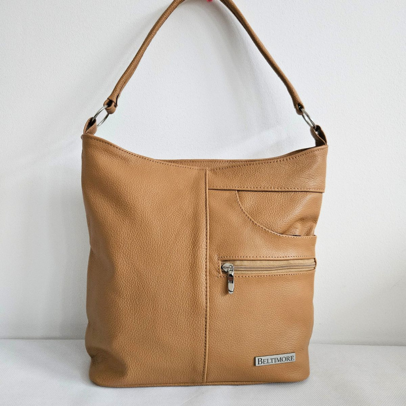 Svetlohnedá kožená kabelka na rameno CAMEL