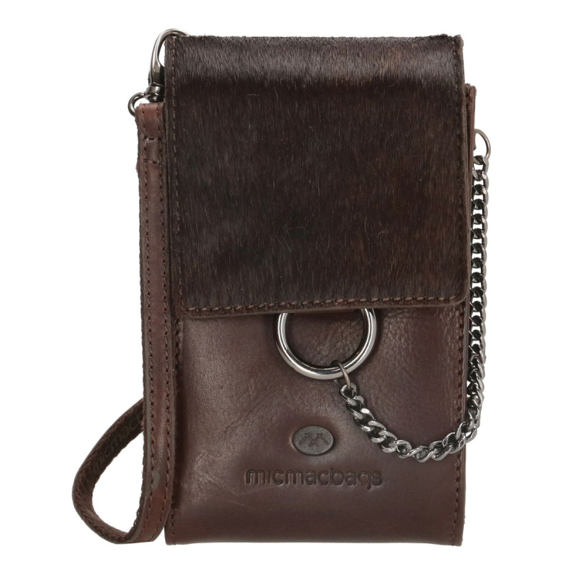 Dámska kožená kabelka na mobil tmavohnedá