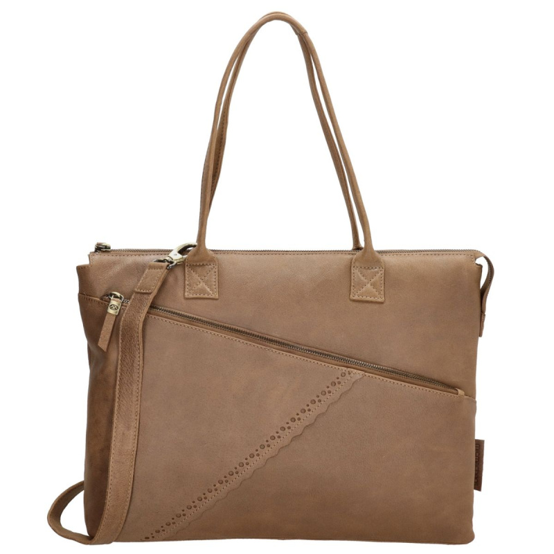 Dámska kožená biznis kabelka taupe