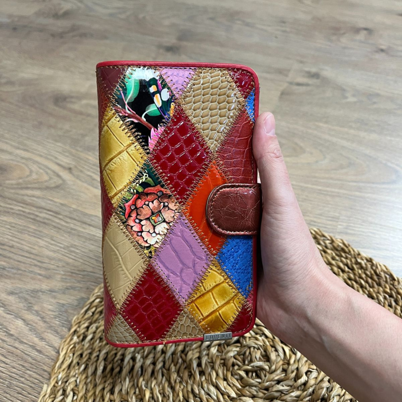 Dámska kožená peňaženka patchwork veľká viacfarebná