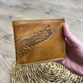 Pánska kožená peňaženka tan (žltohnedá) so vzorom orla