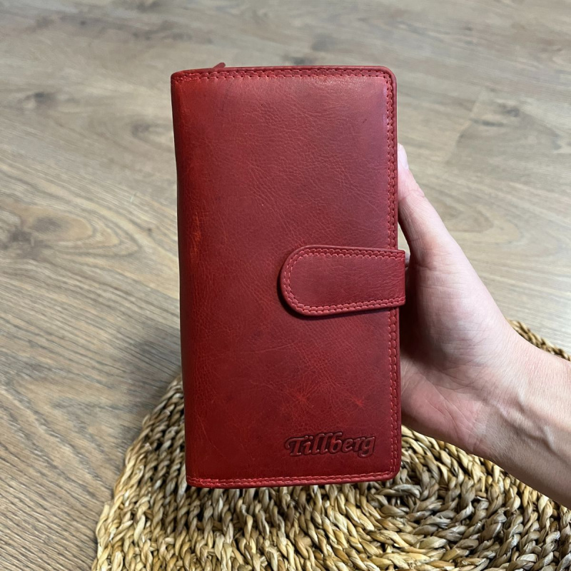 Veľká dámska kožená peňaženka červená