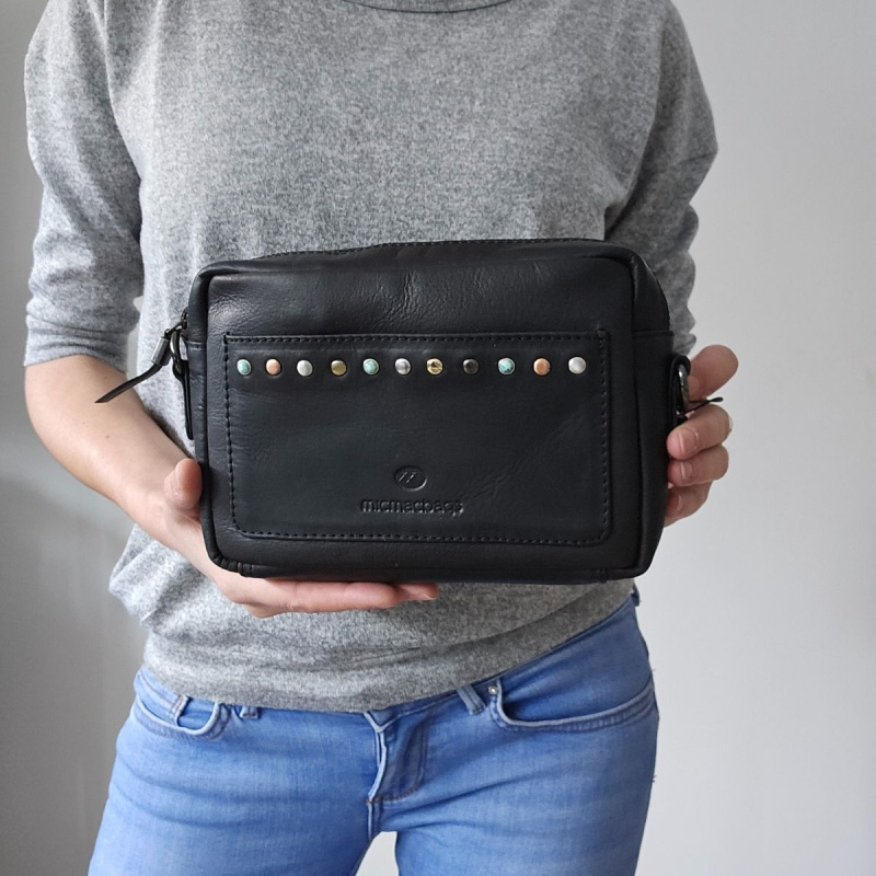 Dámska kožená kabelka čierna crossbody