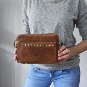 Dámska kožená kabelka piesková crossbody