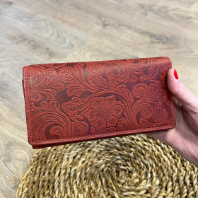 Dámska kožená peňeženka červená s kvetinovým vzorom