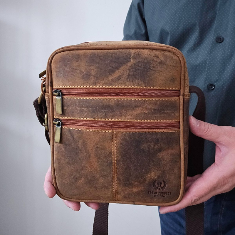 Kožená pánska hnedá vintage crossbody taška Paolo Peruzzi "VILLE"