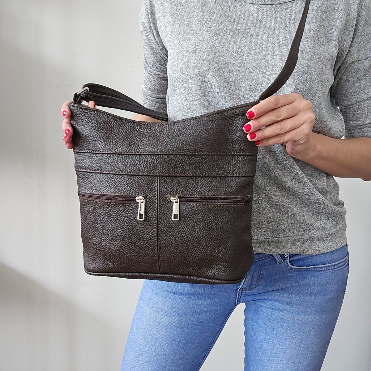 Kožená dámska hnedá crossbody kabelka PALOMA