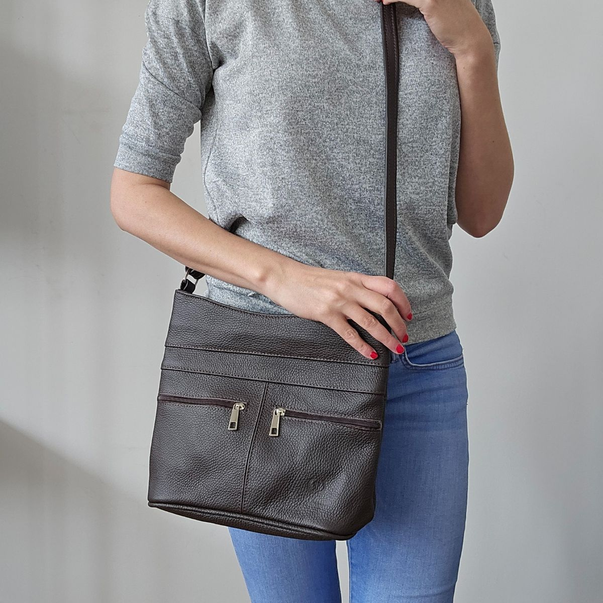 Kožená dámska hnedá crossbody kabelka PALOMA