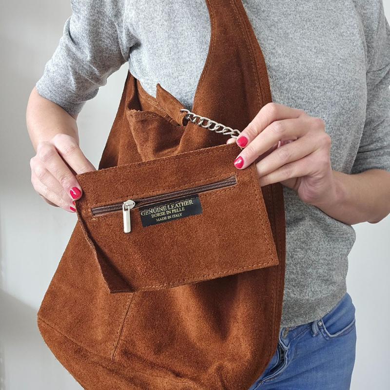 Semišová kožená kabelka na rameno NATALY