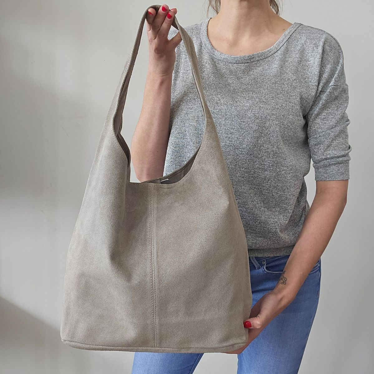 Semišová sivohnedá kožená kabelka Nataly