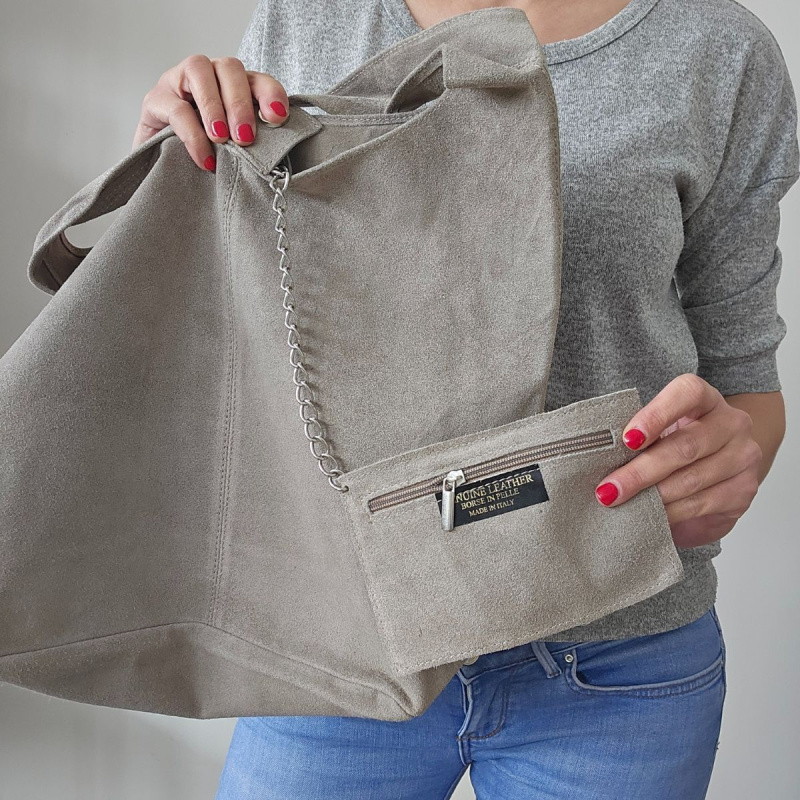 Semišová sivohnedá kožená kabelka Nataly