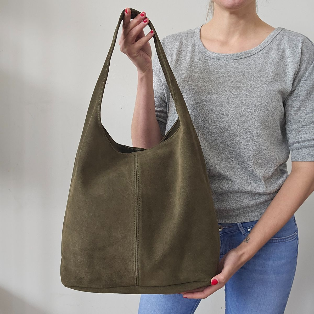 Semišová olivová kožená kabelka Nataly