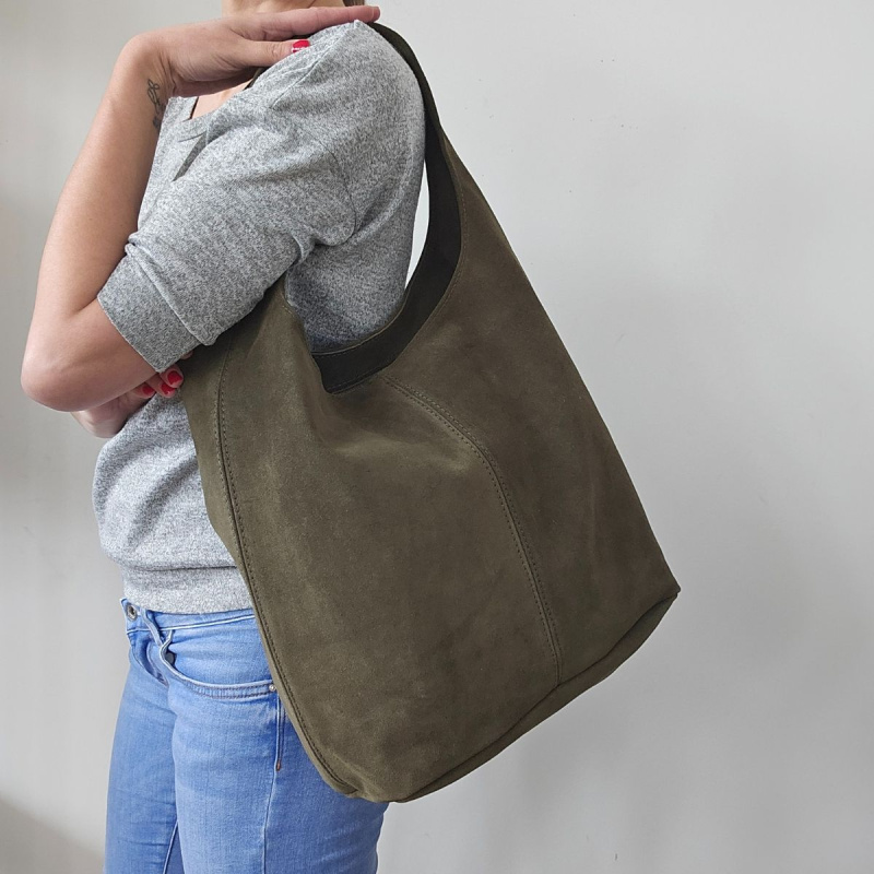 Semišová olivová kožená kabelka Nataly