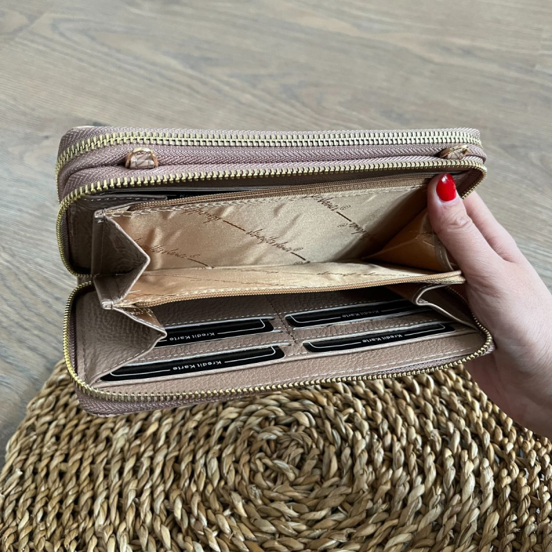 Dámska kožená kabelka-peňaženka béžová KIM