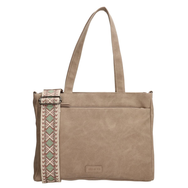 Dámska kabelka na rameno svetlá taupe so vzorovaným crossbody popruhom